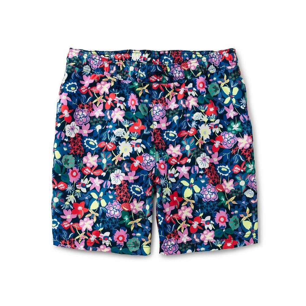 Tea Mens Swim Trunks Caribbean Wildflowers in Blue Size L
